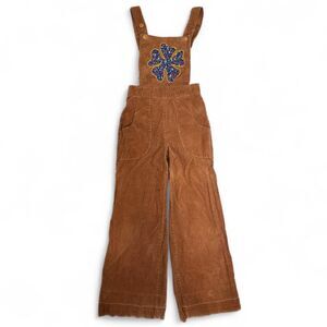 vintage 70s hippie boho festival corduroy floral patch overalls wide leg fit XS